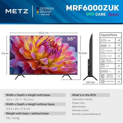 Metz 55MRF6000ZUK 55 Inch MRF6000Z 4K Ultra HD HDR DLED Smart TV with Freely 2025