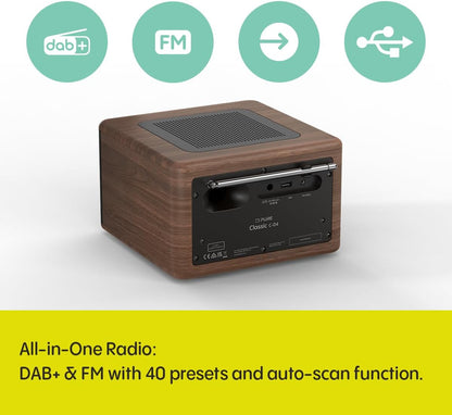 Pure Classic C-D4 DAB DAB+ FM Radio with CD Player and Bluetooth - Coffee Brown Walnut