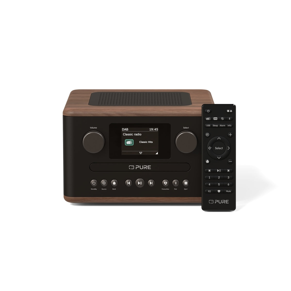Pure Classic C-D4 DAB DAB+ FM Radio with CD Player and Bluetooth - Coffee Brown Walnut