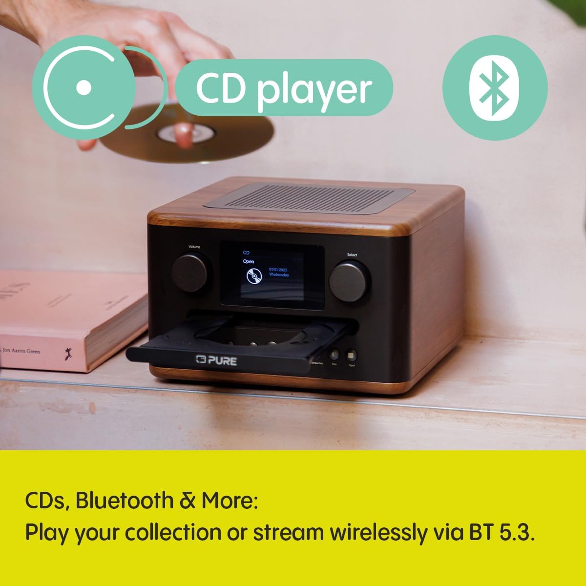 Pure Classic C-D4 DAB DAB+ FM Radio with CD Player and Bluetooth - Coffee Brown Walnut