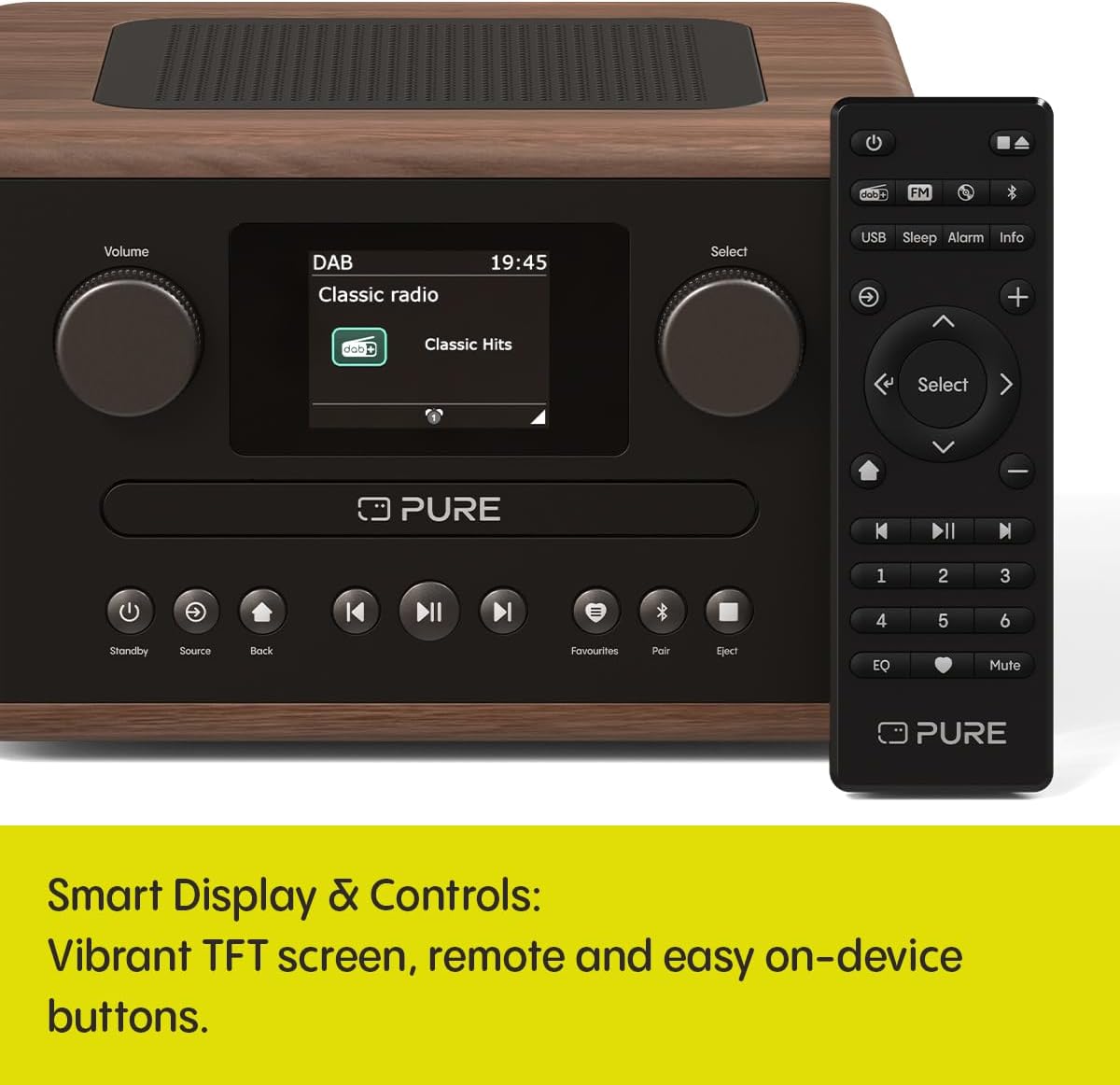 Pure Classic C-D4 DAB DAB+ FM Radio with CD Player and Bluetooth - Coffee Brown Walnut