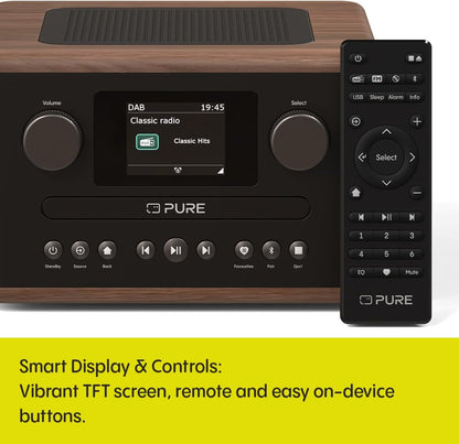 Pure Classic C-D4 DAB DAB+ FM Radio with CD Player and Bluetooth - Coffee Brown Walnut