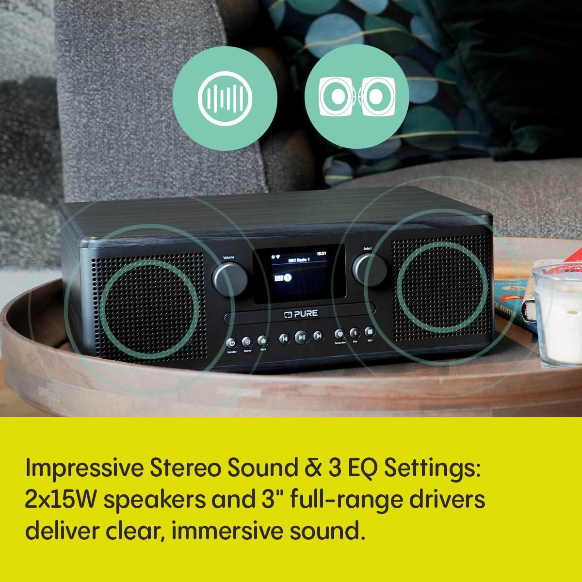 Pure Classic C-D6i  All in One Internet Radio with DAB+ FM Bluetooth CD Player Stereo Sound System Black