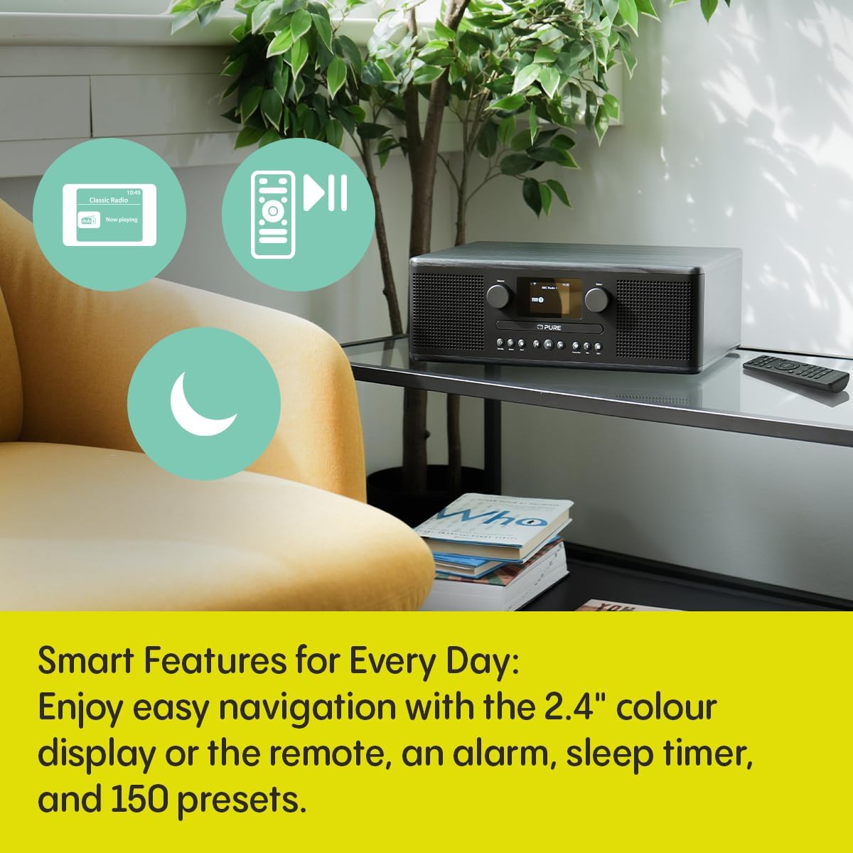 Pure Classic C-D6i  All in One Internet Radio with DAB+ FM Bluetooth CD Player Stereo Sound System Black