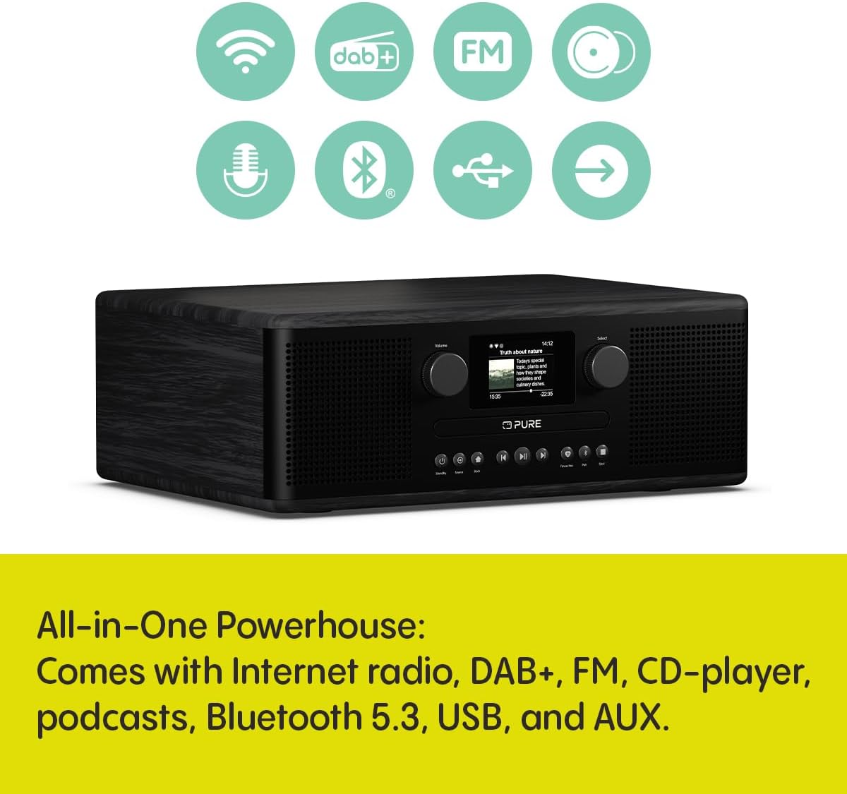 Pure Classic C-D6i  All in One Internet Radio with DAB+ FM Bluetooth CD Player Stereo Sound System Black