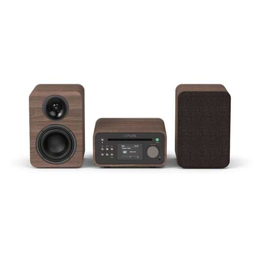 Pure Classic Stereo Mini DAB DAB+ FM Radio with Bluetooth CD Player Micro Stereo System Coffee Brown Walnut