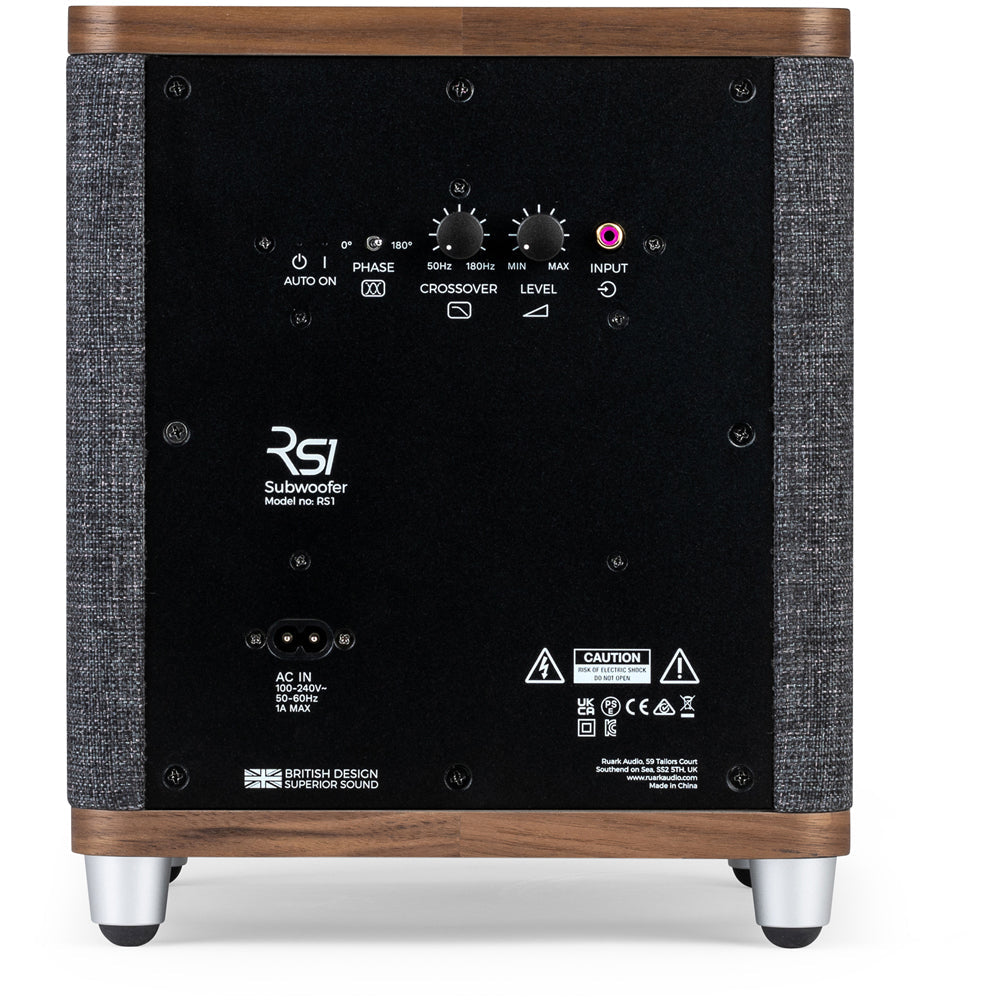 Ruark RS1 100W Subwoofer Rich Walnut Veneer with Slate Grey Fabric Grille