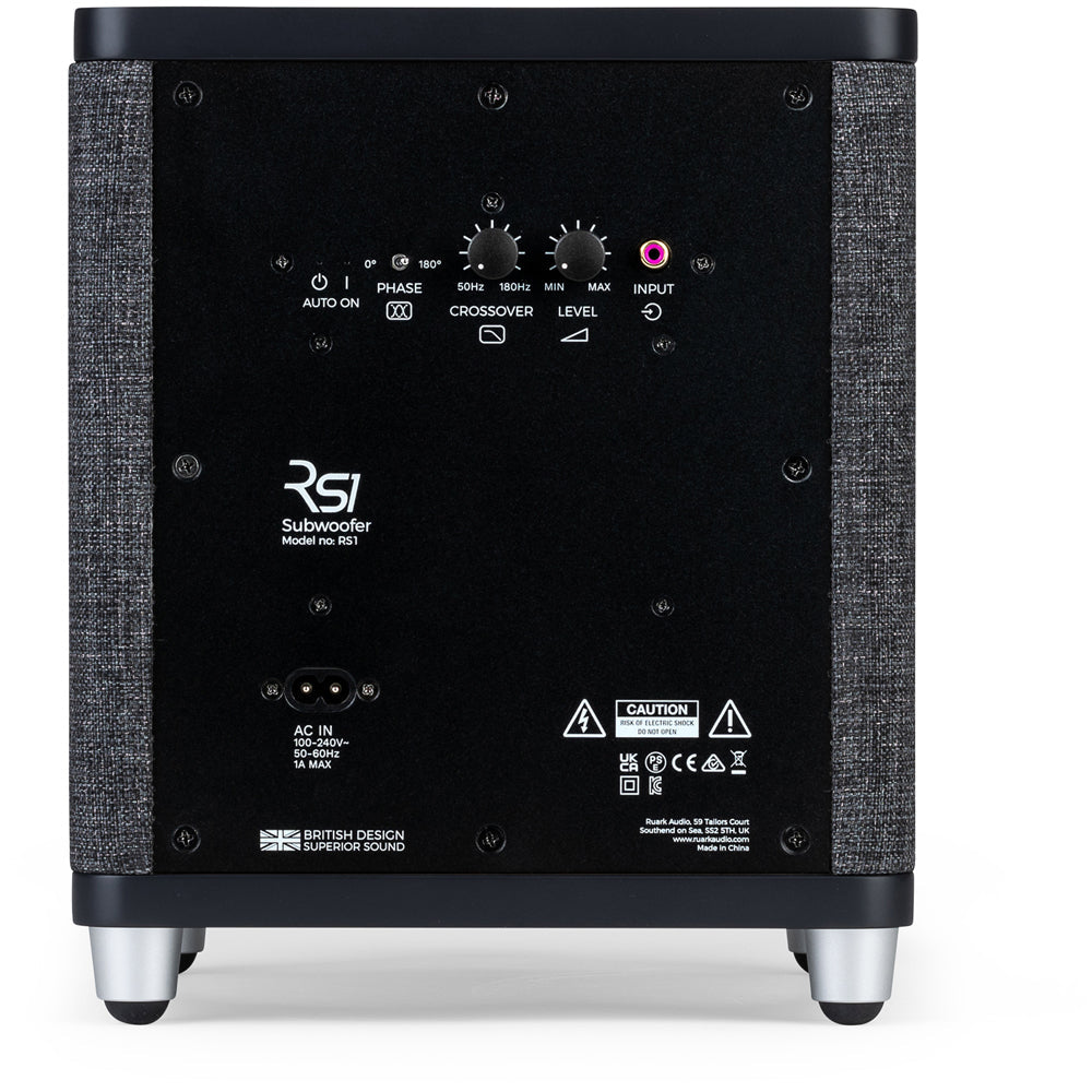 Ruark RS1 100W Subwoofer Satin Charcoal Black with Slate Grey Fabric Grille