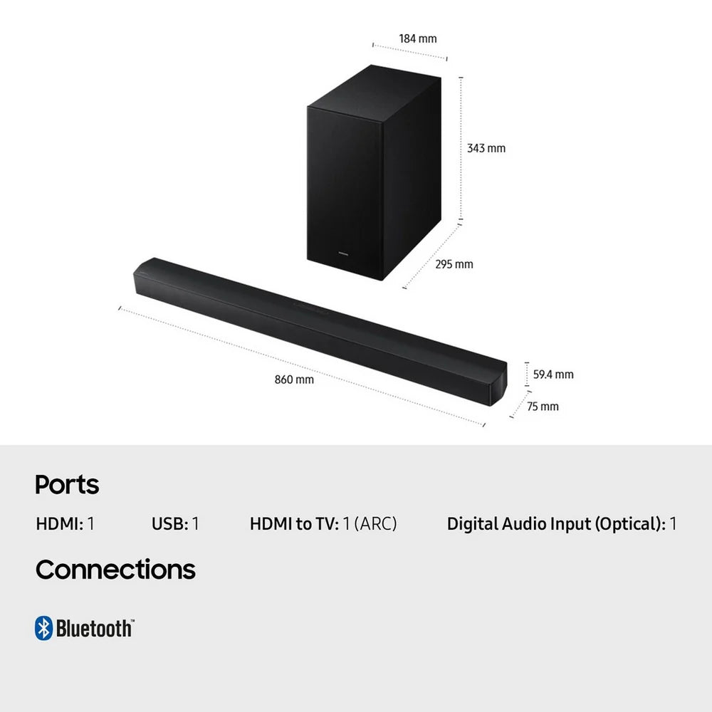 Samsung HW-B650F B-Series 3.1ch 370W Soundbar with Wireless Subwoofer Black 2025
