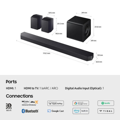 Samsung HW-Q930F 9.1.4ch Q-Series Soundbar with Wireless Subwoofer and Rear Speakers in Titan Black 2025