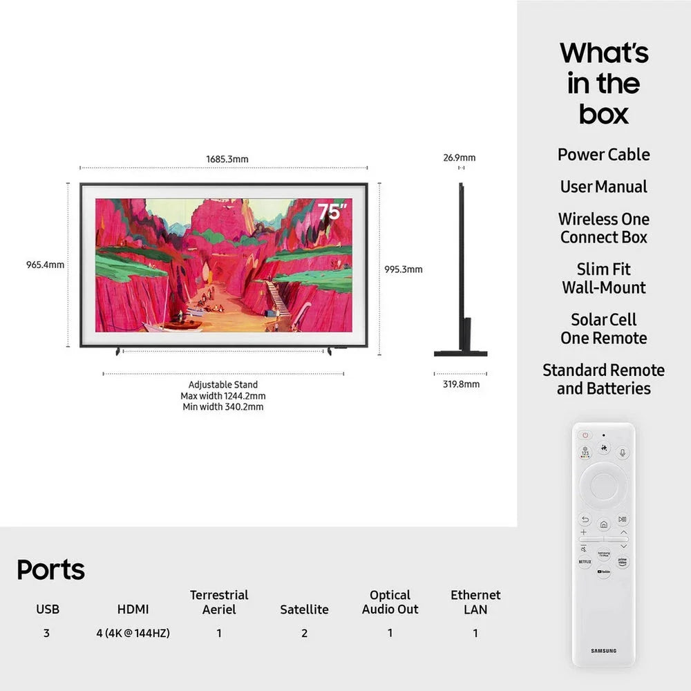 Samsung QE75LS03FWUXXU 75 Inch The Frame Pro LS03FW Art Mode Neo QLED 4K Vision Ultra HD HDR Smart AI TV 2025