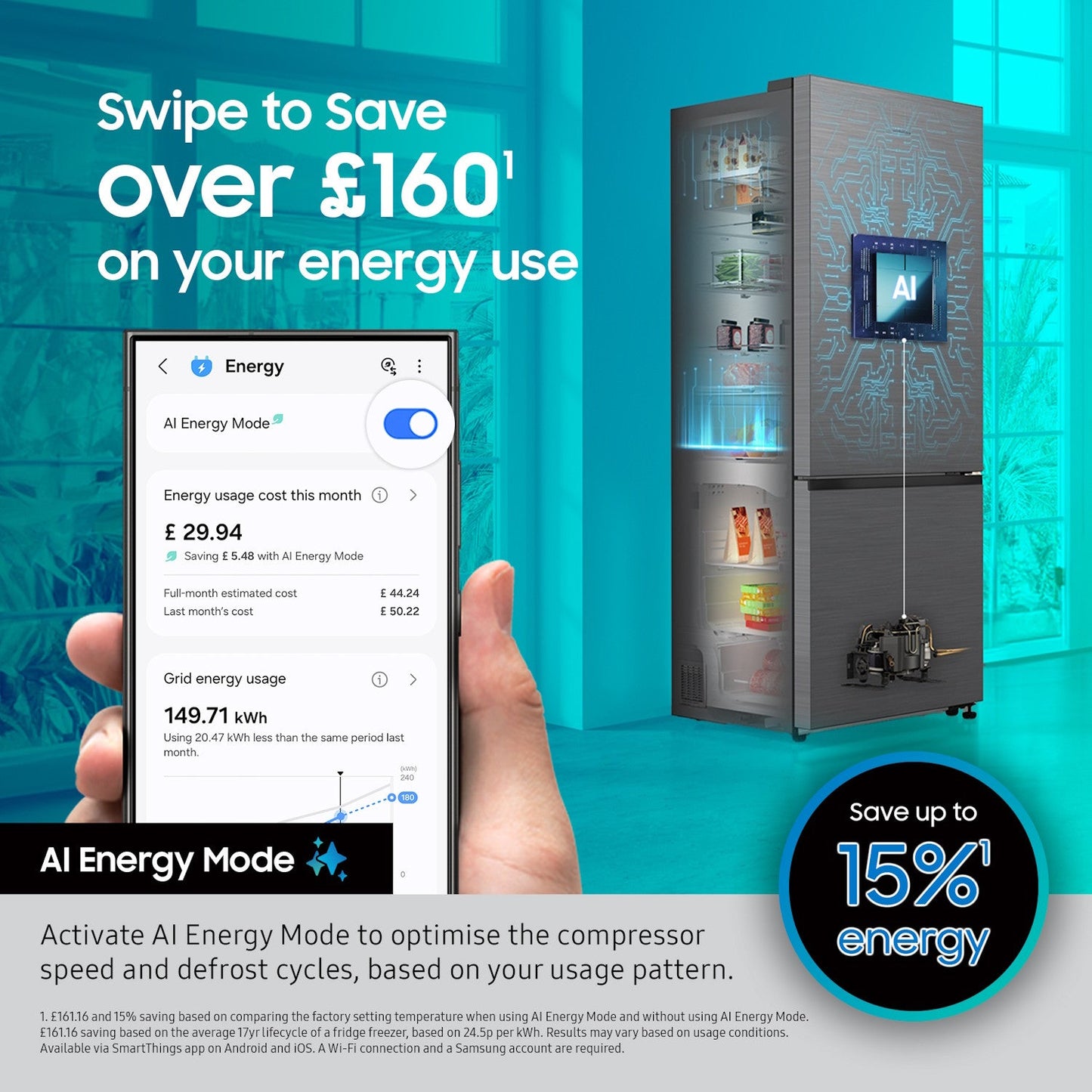 Samsung RB34C632ESAEU Series 7 SpaceMax 341L Freestanding Tall Fridge Freezer Silver