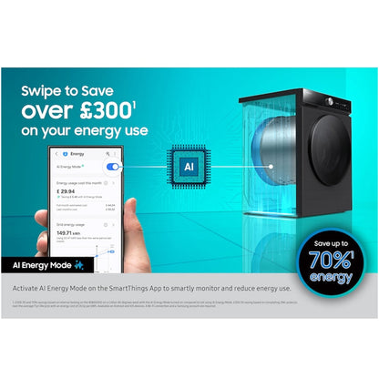 Samsung Series 8 WW11DB8B95GBU1 Bespoke AI Energy 11kg 1400 Spin Smart Washing Machine Black