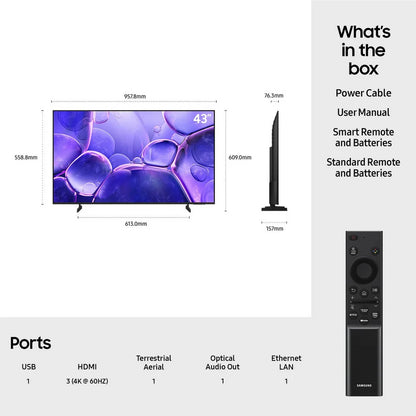 Samsung UE43U8020FKXXU 43 Inch Crystal UHD 4K Smart TV and HW-B530XU 2.1 Ch Wireless Soundbar with Subwoofer Bundle
