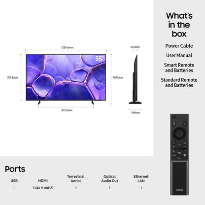 Samsung UE55U8020FKXXU 55 Inch Crystal UHD 4K Smart TV and HW-B530XU 2.1 Ch Wireless Soundbar with Subwoofer Bundle