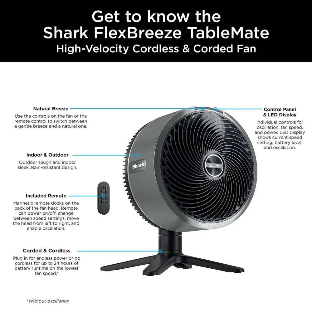Shark FA150UK FlexBreeze TableMate Indoor to Outdoor High Velocity Tabletop Fan - Winter Fog