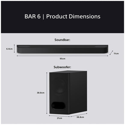 Sony HT-B600 3.1.2ch BRAVIA Theatre Bar 6 Dolby Atmos Bluetooth Soundbar with Wireless Subwoofer Black