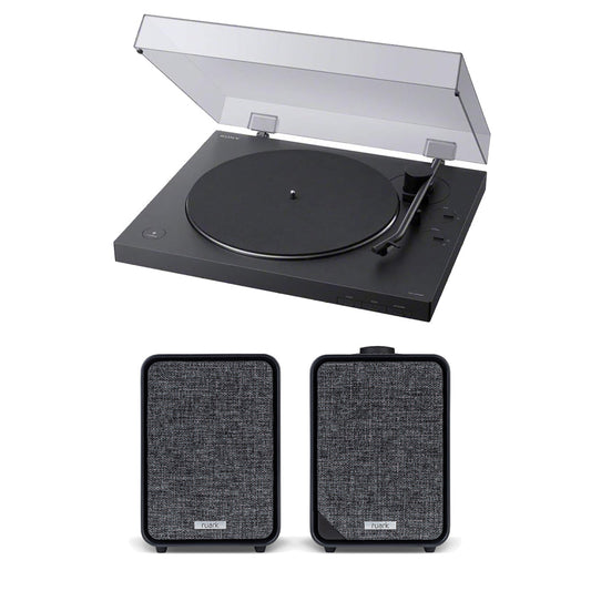 Sony PS-LX310BT Bluetooth Turntable and Ruark MR1 MK3 Active Bluetooth Speakers with Built-in MM Phono Preamp Black
