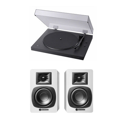 Sony PS-LX310BT Bluetooth Turntable with Audio Technica AT-SP3X White Powered Bookshelf Speakers HiFi Package