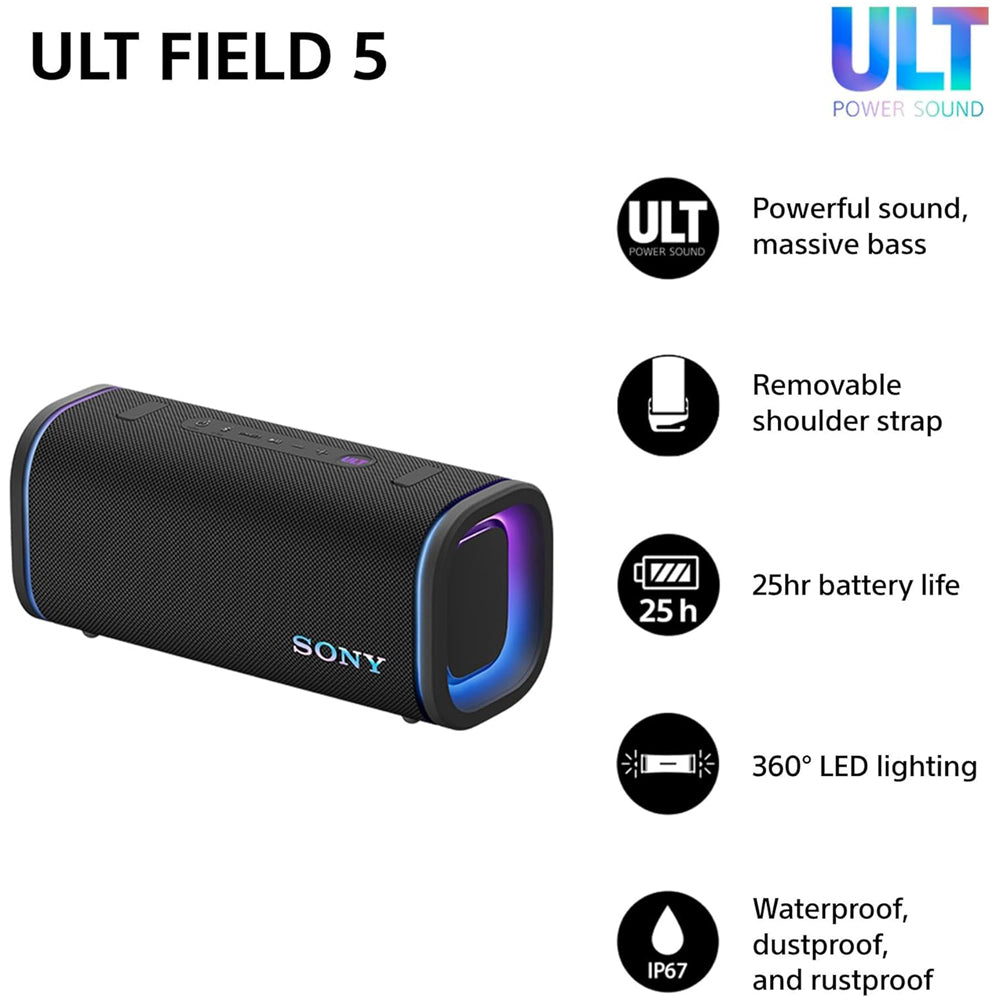 Sony SRSULT50B ULT FIELD 5 Wireless Bluetooth Portable Speaker Black