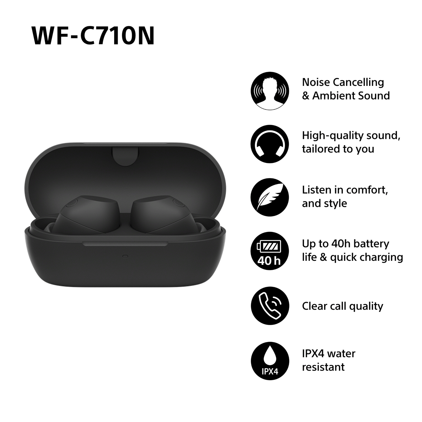 Sony WFC-710N Wireless Noise Cancelling Bluetooth Earbuds Black