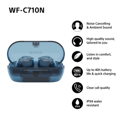 Sony WFC-710N Wireless Noise Cancelling Bluetooth Earbuds Glass Blue
