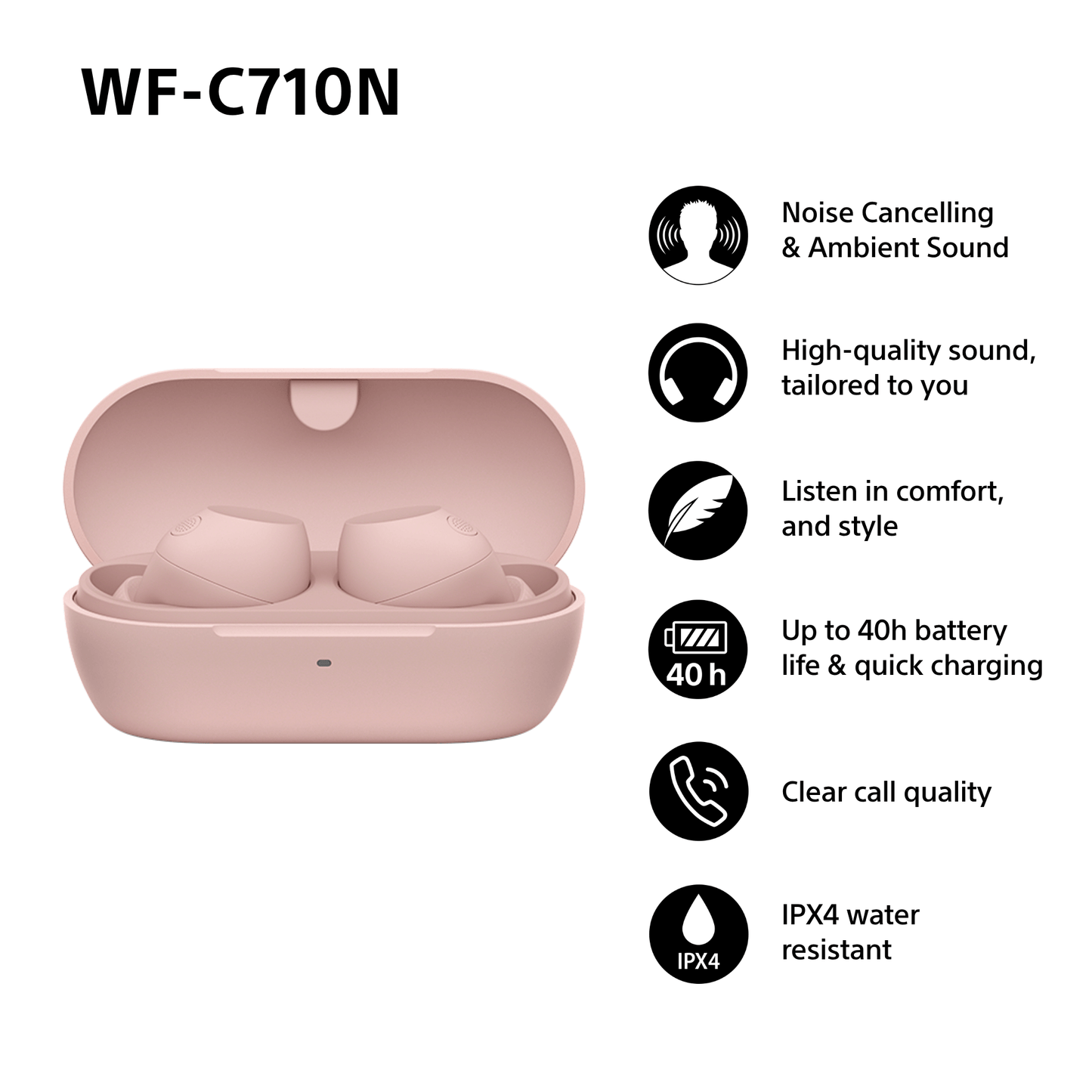 Sony WFC-710NP Wireless Noise Cancelling Bluetooth Earbuds Pink