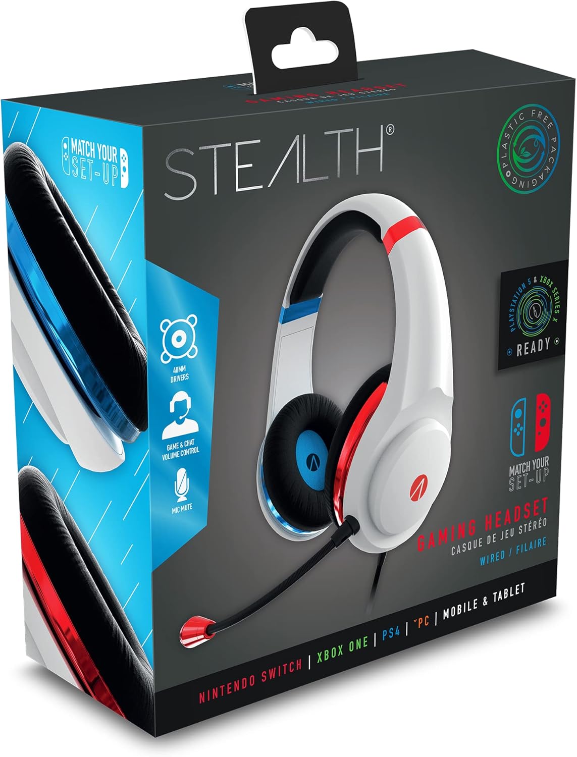 Stealth XP-Match Your Set-Up Red and Blue Neon Wired Over Ear Gaming Headset with Mic